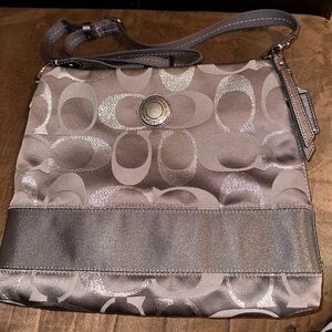 Coach Crossbody Legacy Gray Signature Stripe Purse